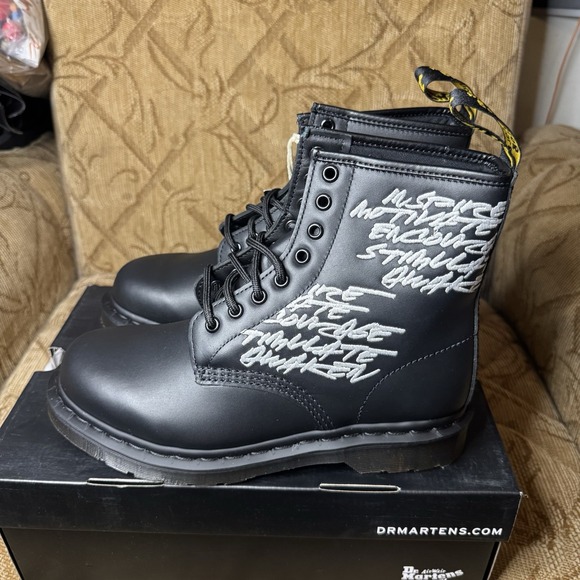 Dr. Martens Shoes - Dr. Martens X Futura Laboratory Embroidered 7M And 8L Black Combat Boots Cool